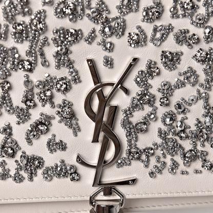 Saint Laurent Calfskin Bead Embellished Kate Monogram Tassel Chain Wallet White 7 of 9