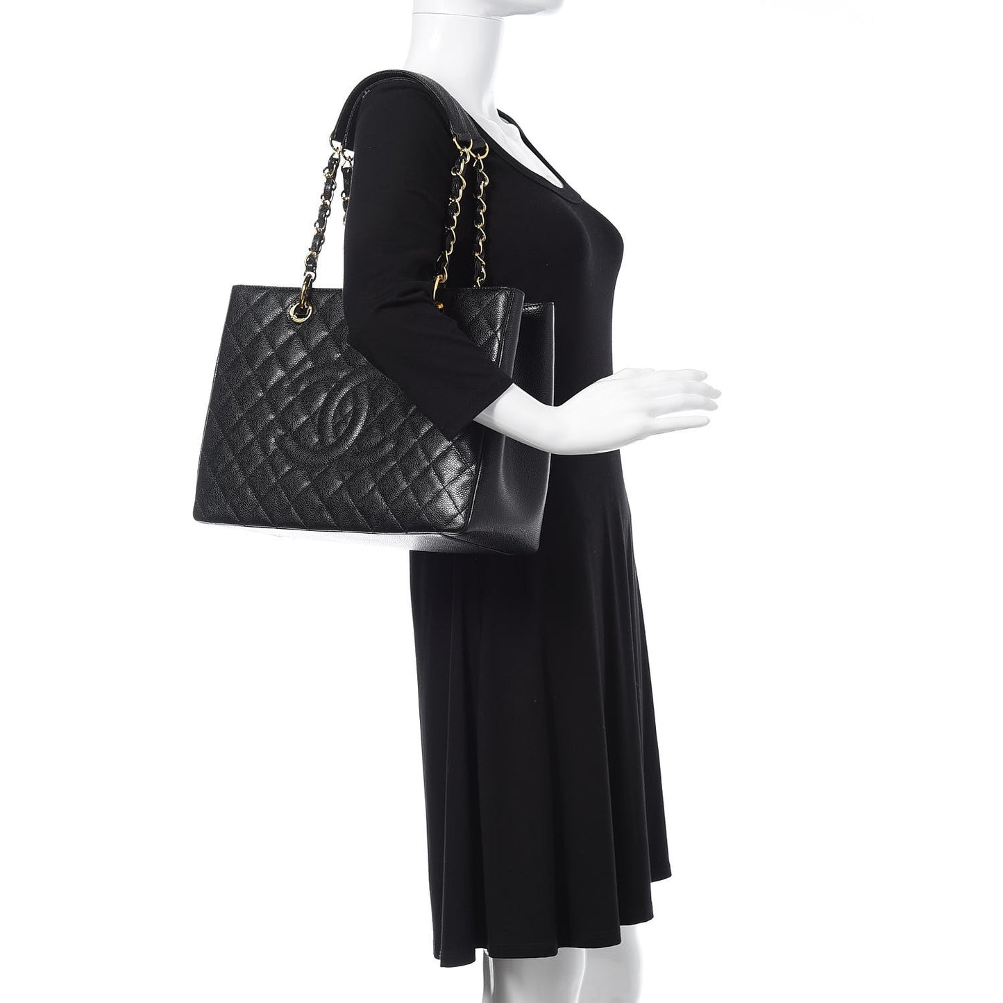 Caviar Quilted Grand Shopping Tote GST Black