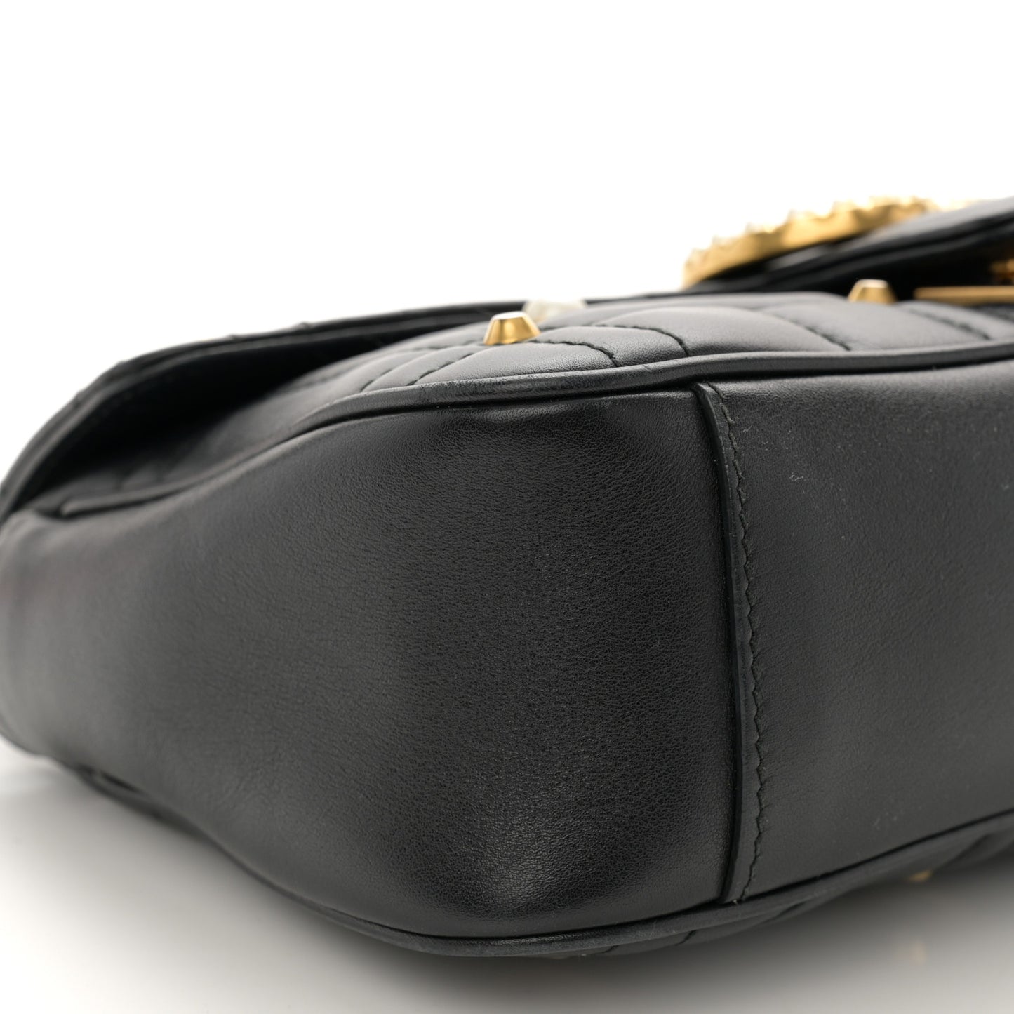 Calfskin Matelasse Studded Small Pearly GG Marmont Shoulder Bag Black
