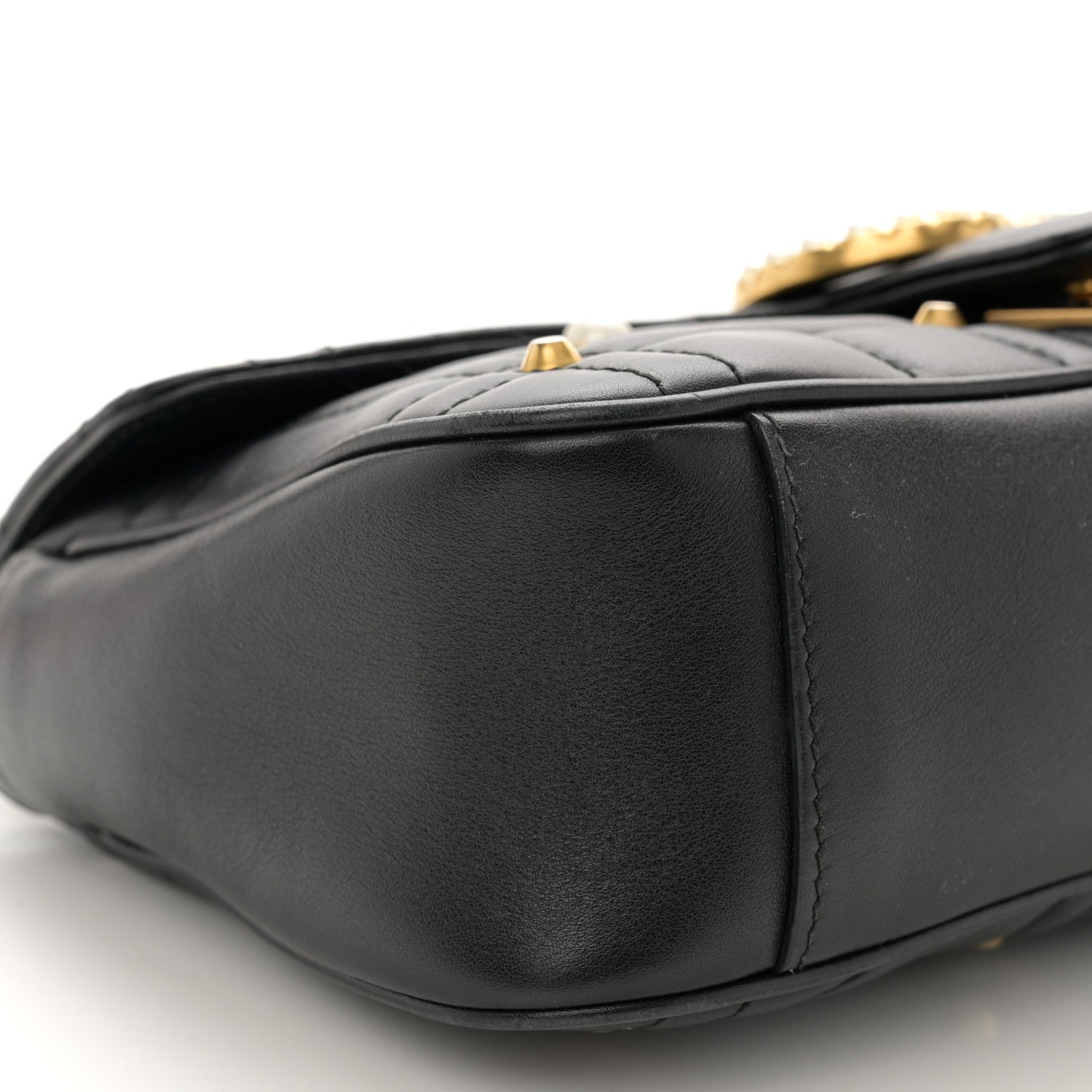 Gucci Calfskin Matelasse Studded Small Pearly GG Marmont Shoulder Bag Black 10 of 12