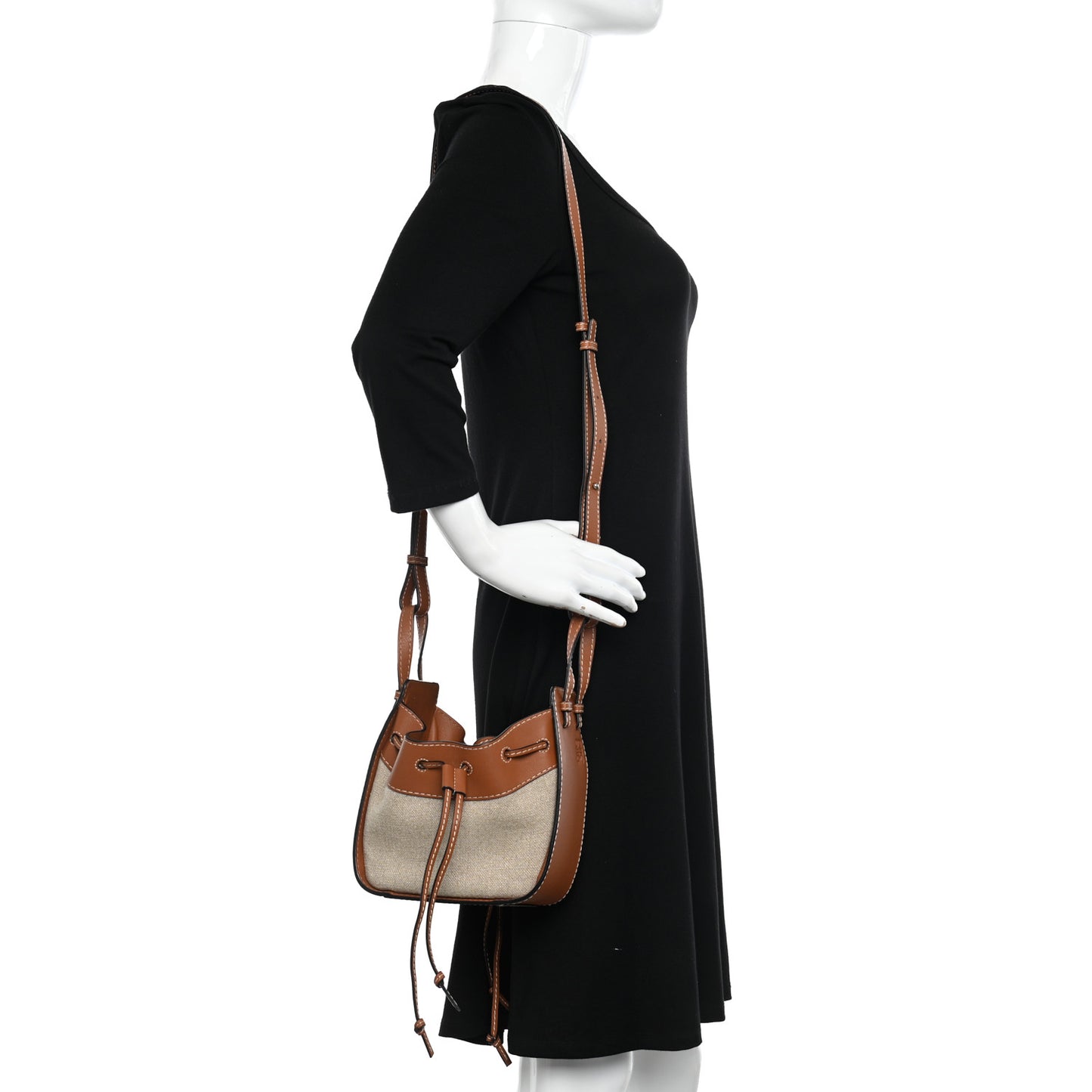Calfskin Canvas Mini Hammock Shoulder Bag Natural Tan