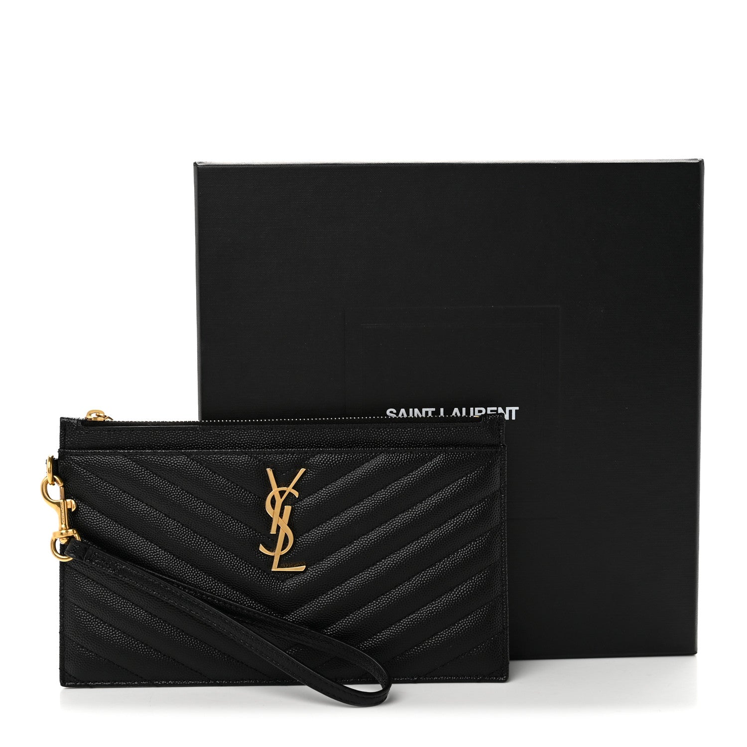 Saint Laurent Grain De Poudre Chevron Monogram Large Bill Pouch Black 8 of 8