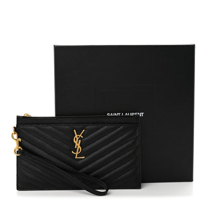 Saint Laurent Grain De Poudre Chevron Monogram Large Bill Pouch Black 8 of 8
