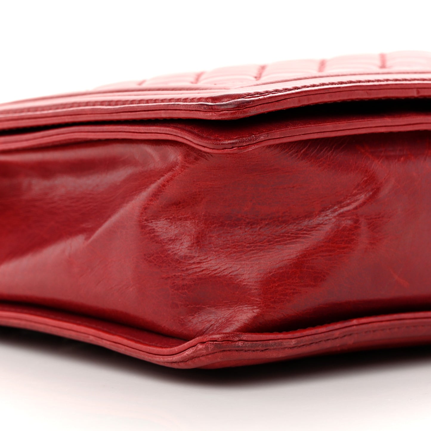 Aged Glazed Calfskin Quilted Large Boy Flap Red