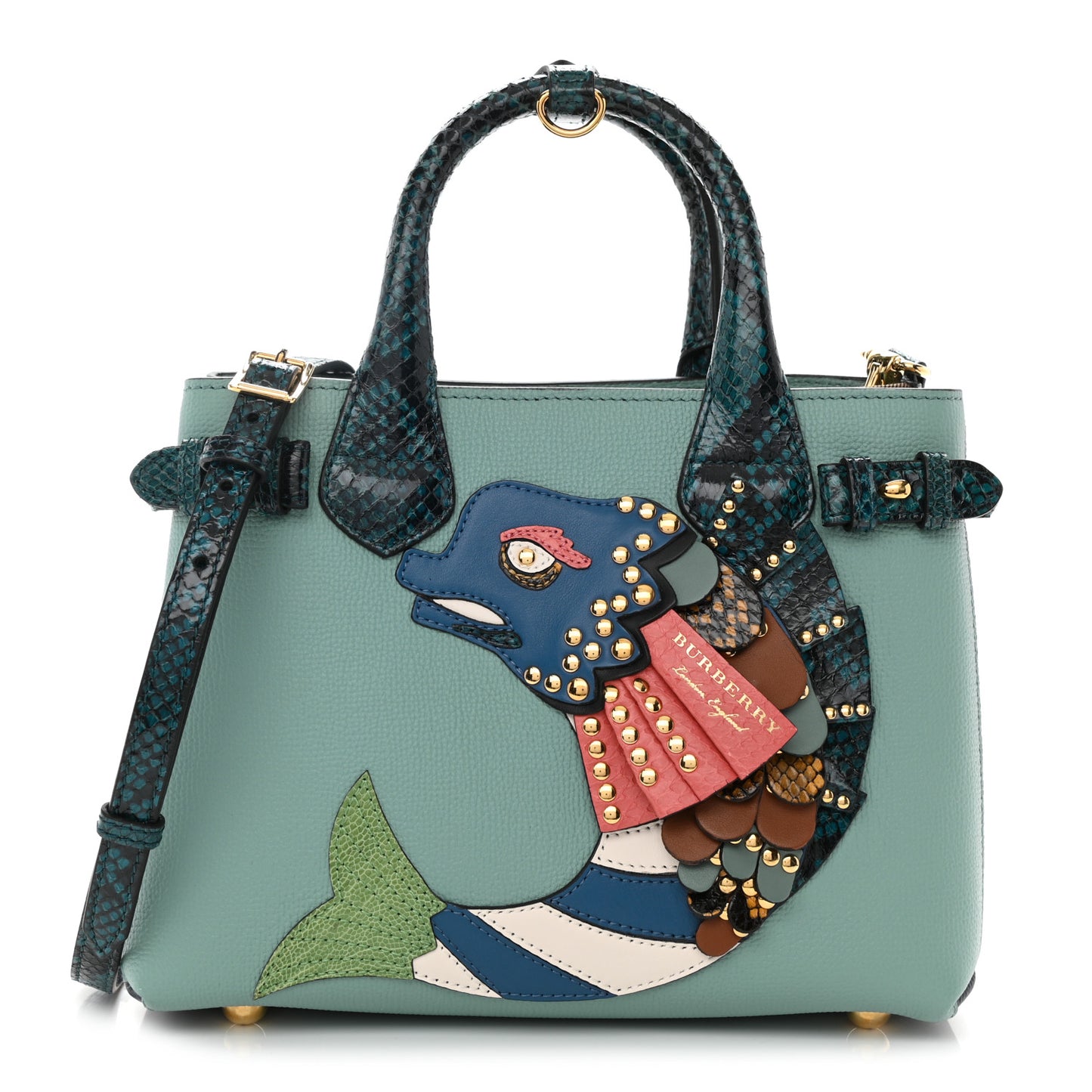 Derby Calfskin Watersnake Beasts Fish Small Banner Tote Pale Opal