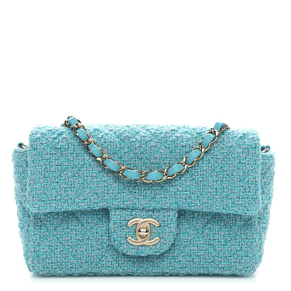 Chanel Wool Tweed Quilted Mini Rectangular Flap Turquoise Light Blue 1 of 10