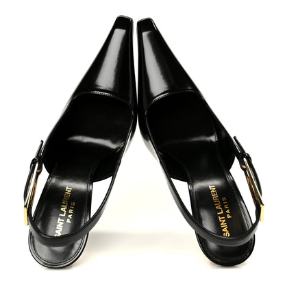 Saint Laurent Glazed Calfskin Lee Slingback Pumps 38.5 Black 2 of 10