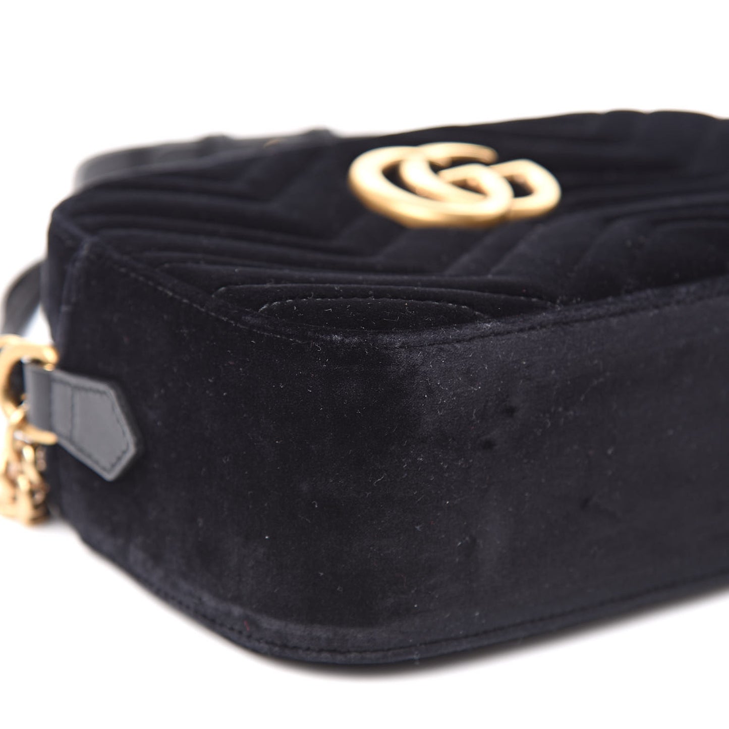 Velvet Matelasse Small GG Marmont Chain Shoulder Bag Black