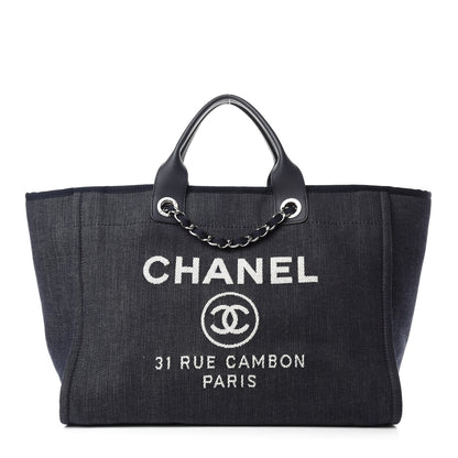 Chanel Denim Medium Deauville Tote Dark Blue 1 of 10