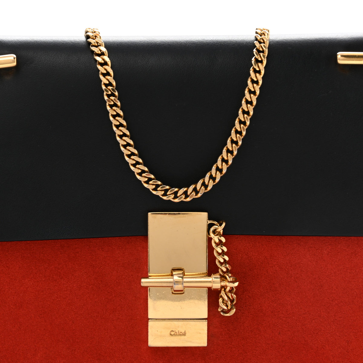 Suede Smooth Calfskin Drew Shoulder Bag Plaid Red Black