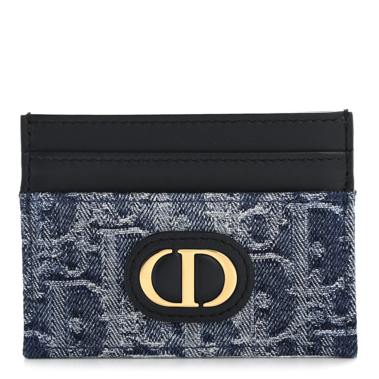 Denim Jacquard Oblique Calfskin 30 Montaigne Freesia Card Holder Blue