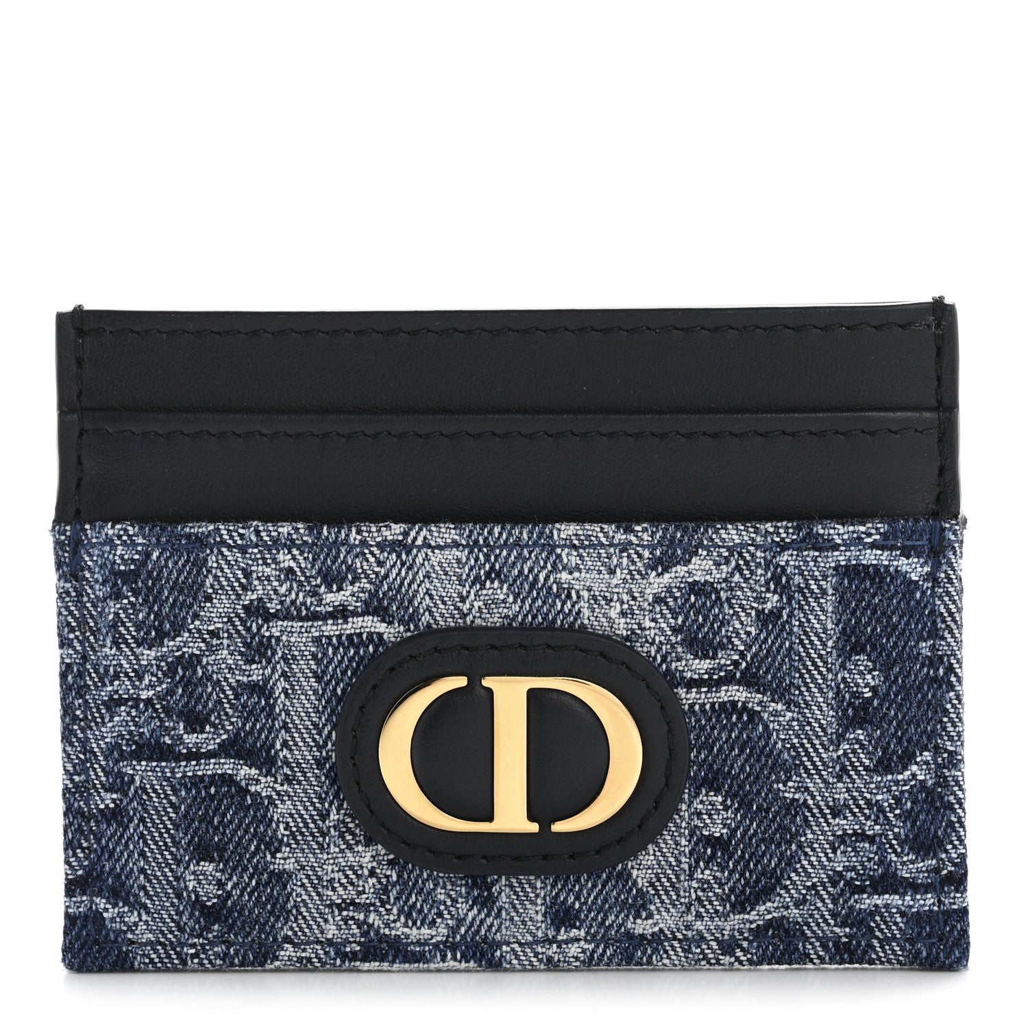 Christian Dior Denim Jacquard Oblique Calfskin 30 Montaigne Freesia Card Holder Blue 1 of 14