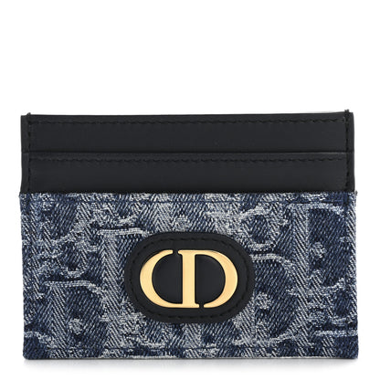 Christian Dior Denim Jacquard Oblique Calfskin 30 Montaigne Freesia Card Holder Blue 1 of 14
