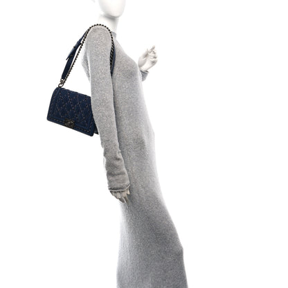 Chanel Lambskin Tweed Double Stitch Medium Boy Flap Navy Blue 2 of 11