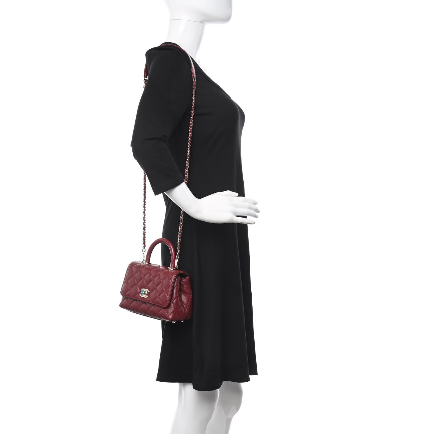 Chanel Caviar Quilted Lizard Embossed Extra Mini Coco Handle Flap Burgundy 2 of 11