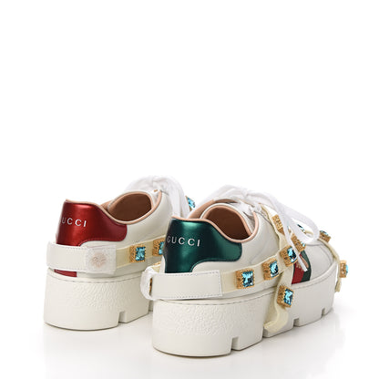 Gucci Calfskin Removable Crystals Bee Embroidered Ace Platform Sneakers 37 White 4 of 9
