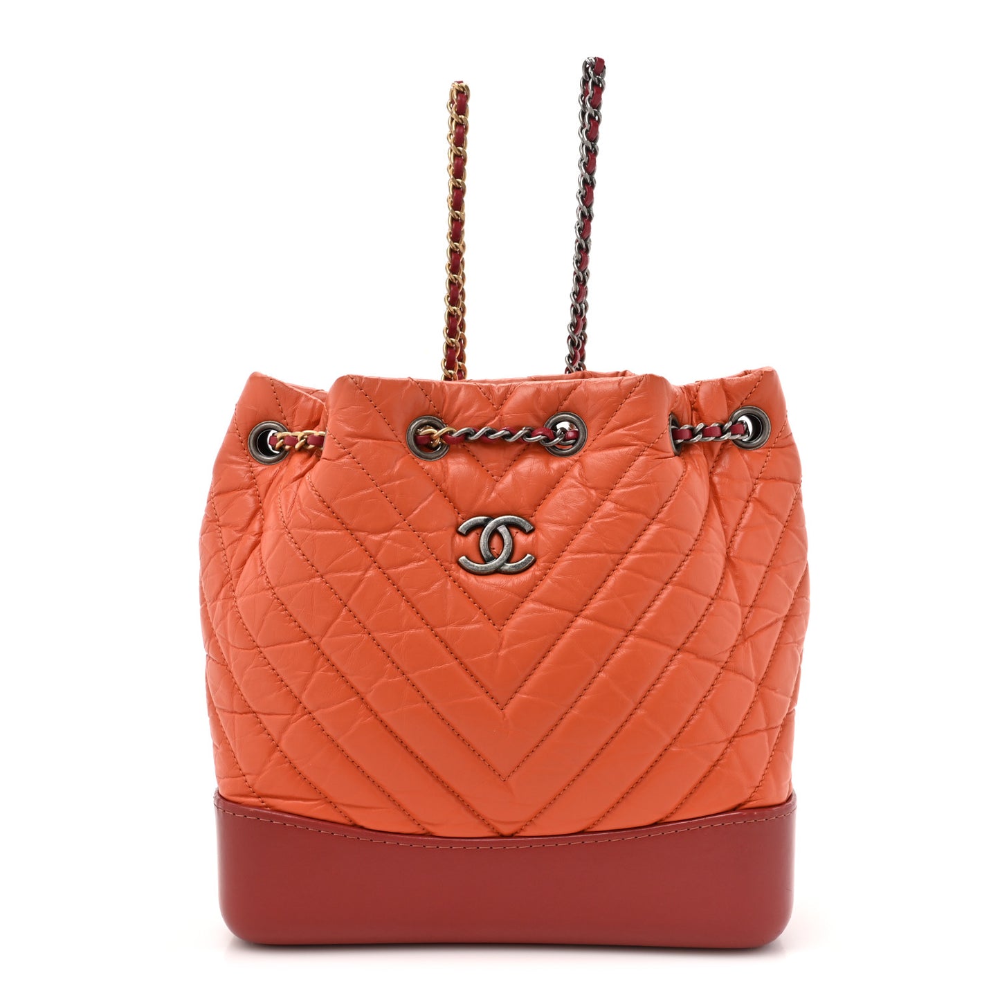 Aged Calfskin Chevron Quilted Small Gabrielle Backpack Dark Red Orange