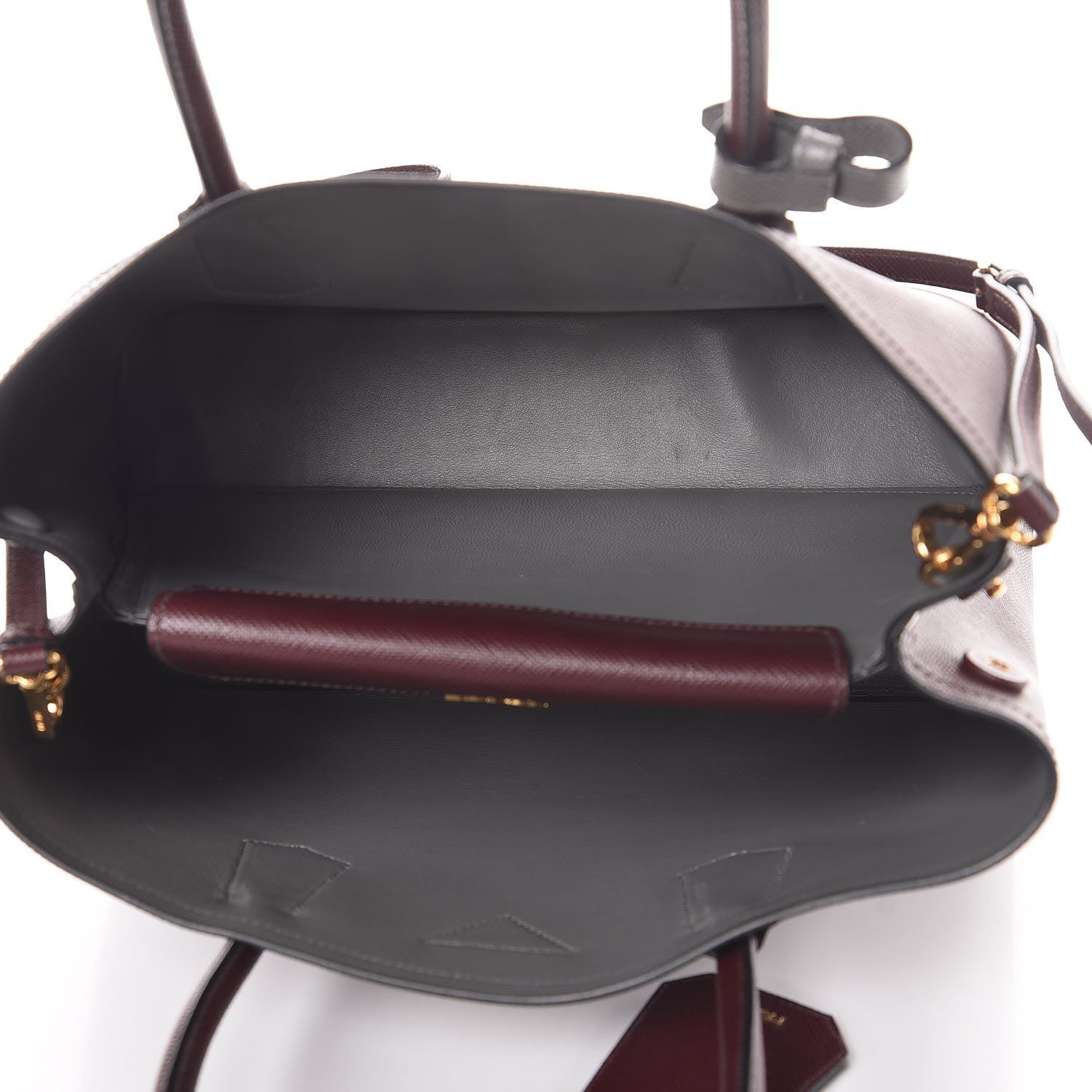 Prada Saffiano Cuir Small Bi-Color Double Bag Granato Marmo 5 of 6