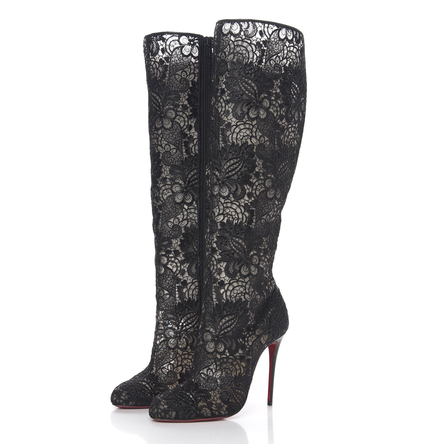 Christian Louboutin Mesh Guipure Wax Lace Kid Tennissina 100 Tall Boots 38.5 Black 3 of 7