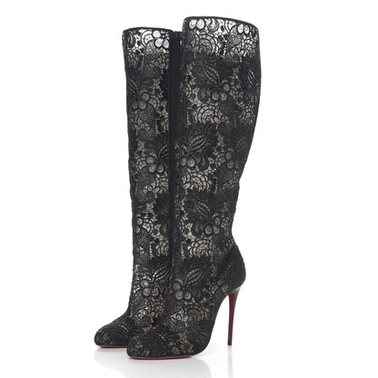 Christian Louboutin Mesh Guipure Wax Lace Kid Tennissina 100 Tall Boots 38.5 Black 3 of 7