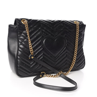 Gucci Calfskin Matelasse Large GG Marmont Shoulder Bag Black 3 of 14