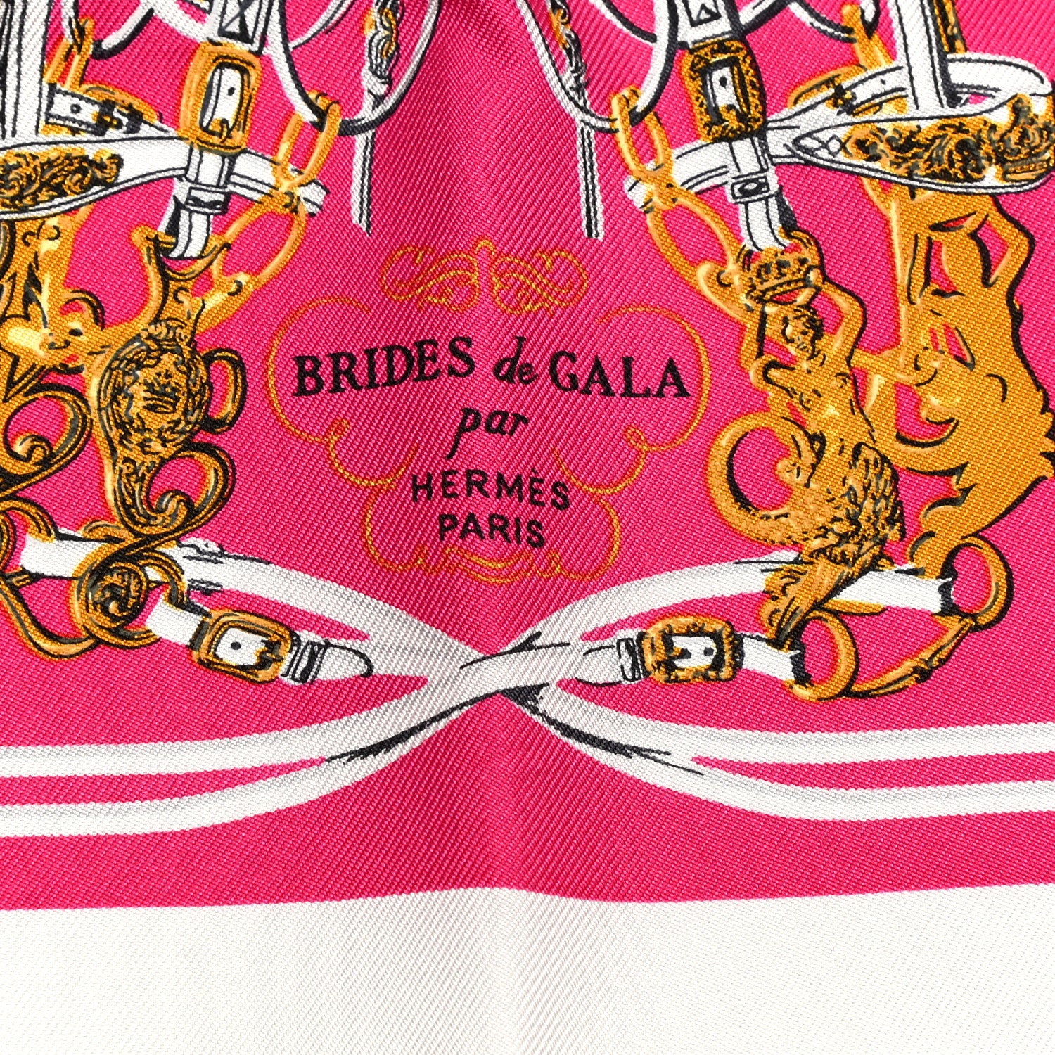 Hermes Silk Brides de Gala Nano Scarf 20 White Rose Fuchsia Or 1 of 6