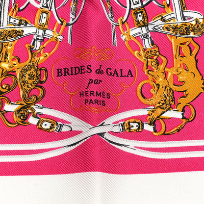 Hermes Silk Brides de Gala Nano Scarf 20 White Rose Fuchsia Or 1 of 6