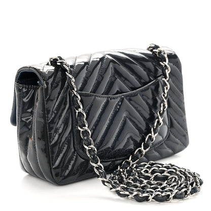 Chanel Patent Calfskin Chevron Quilted Mini Rectangular Flap Navy Blue 4 of 12