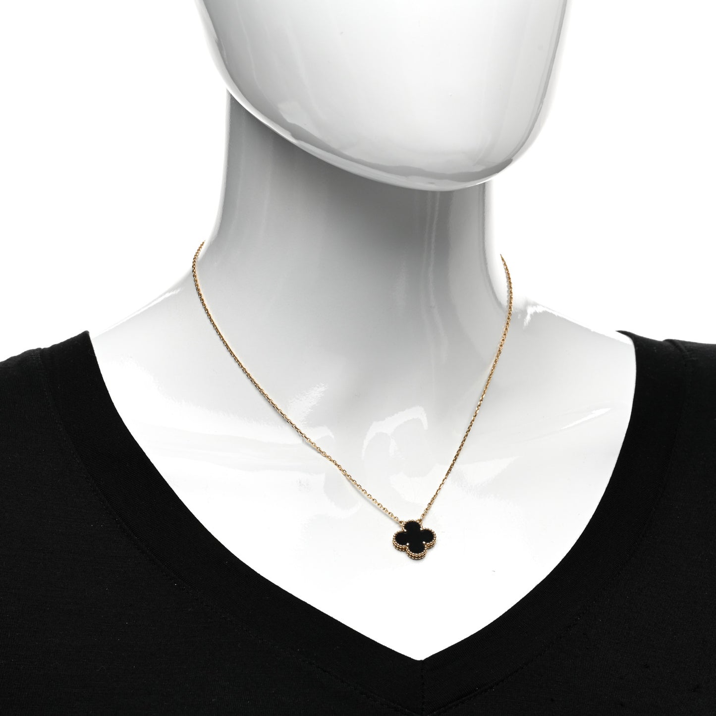18K Yellow Gold Black Onyx Vintage Alhambra Pendant Necklace