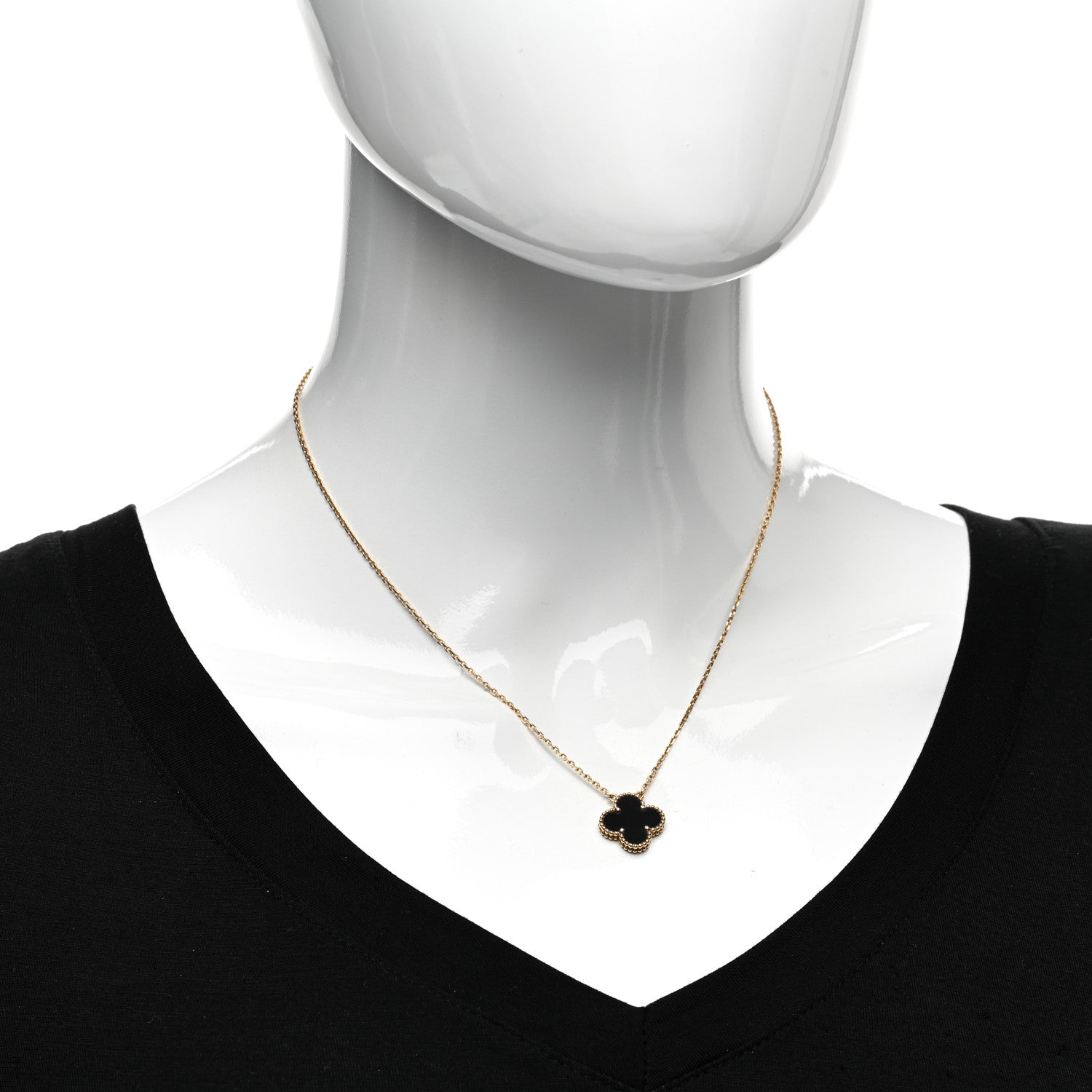 Van Cleef & Arpels 18K Yellow Gold Black Onyx Vintage Alhambra Pendant Necklace 2 of 5