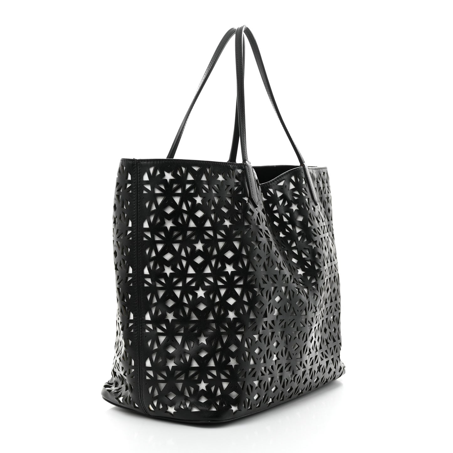 Calfskin Lazer Cut Large Antigona Tote Black White