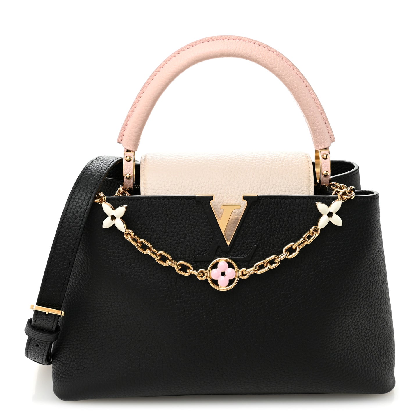 Taurillon Flower Chain Capucines MM  Black Cream Pink Black Cream Pink