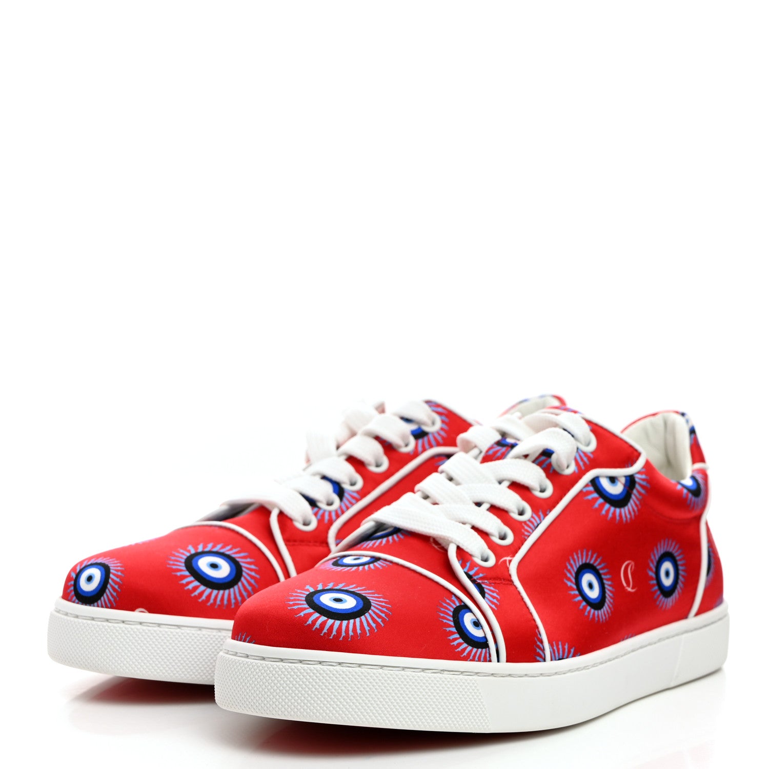 Christian Louboutin Crepe Satin Nappa Womens Vieira Orlato Flat Sneakers 38 Bianco Multi 3 of 8