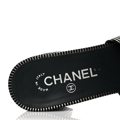 Chanel Calfskin Striped Beaded CC Mule Sandals 39 Black 9 of 11