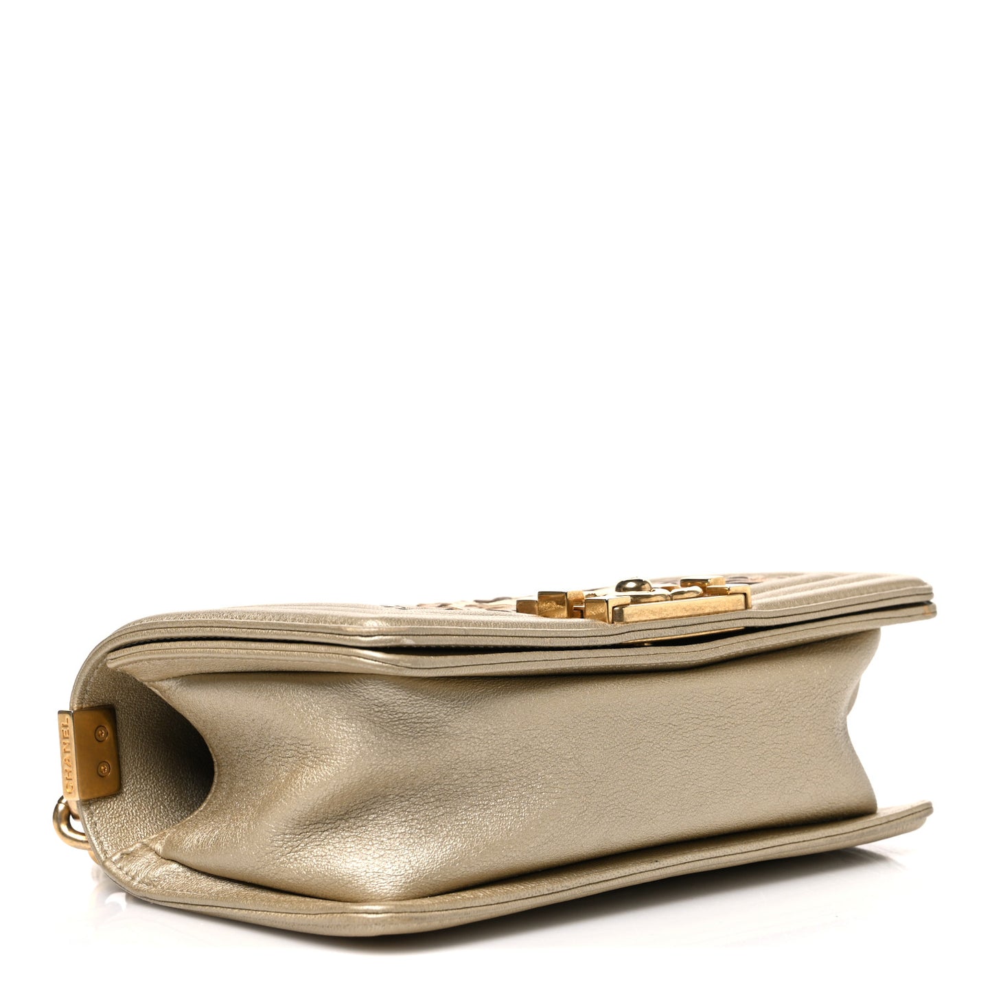 Metallic Lambskin Small Golden CC Boy Flap Gold