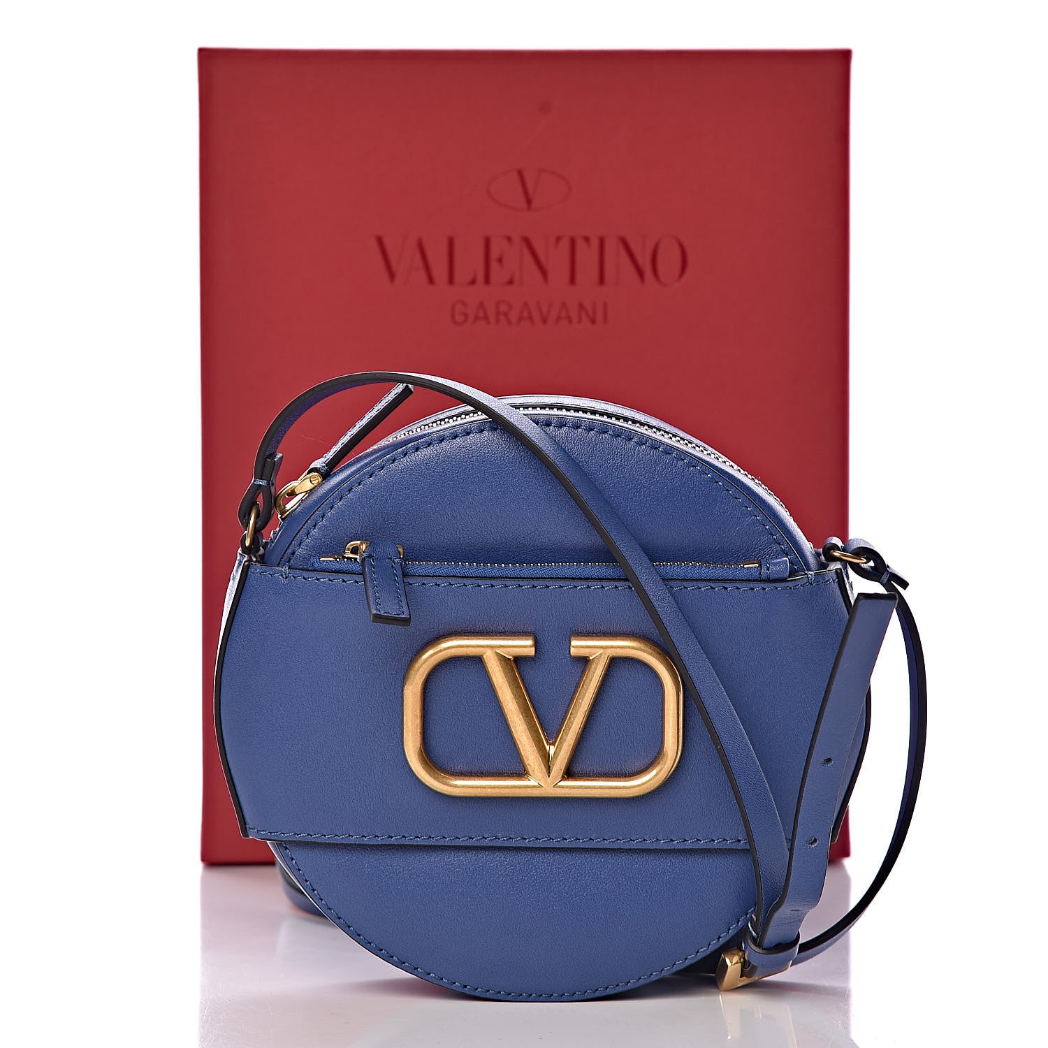Valentino Garavani Calfskin VLogo Round Crossbody Bag Blue 10 of 10