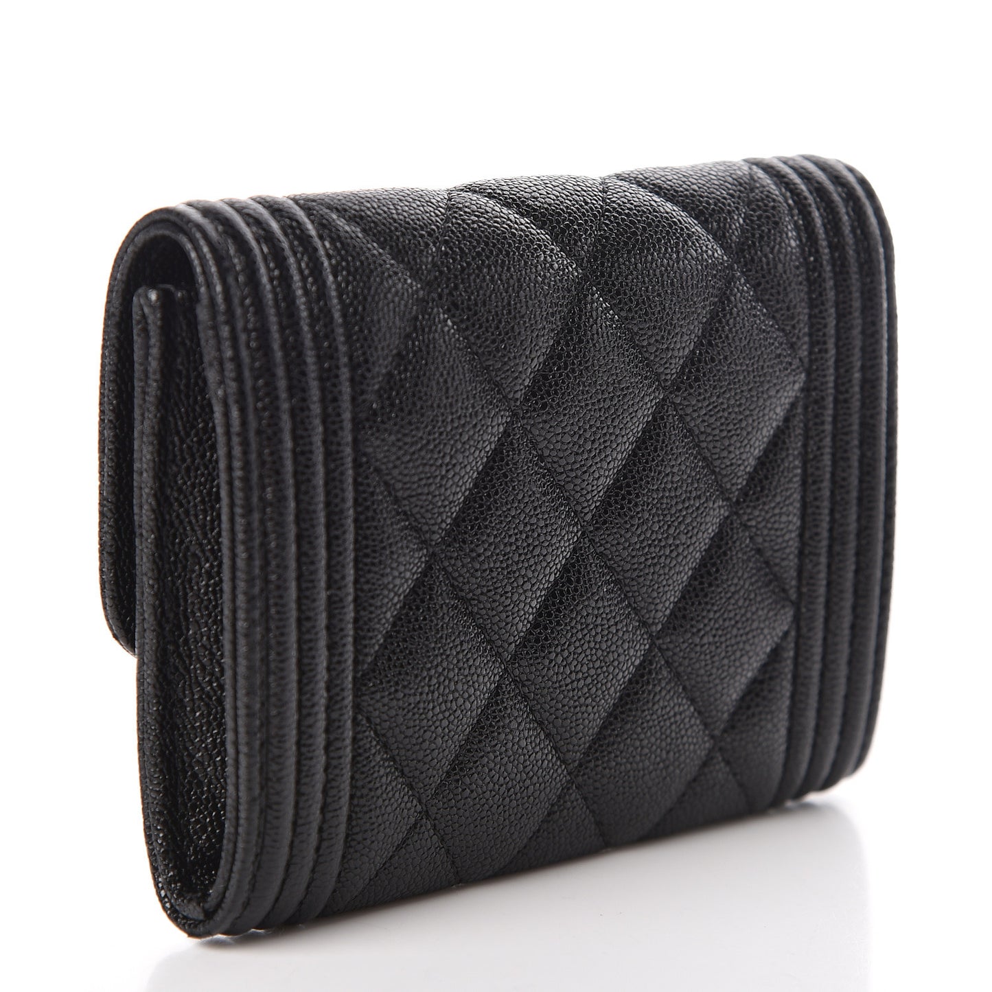 Caviar Quilted Boy Flap Card Holder Black