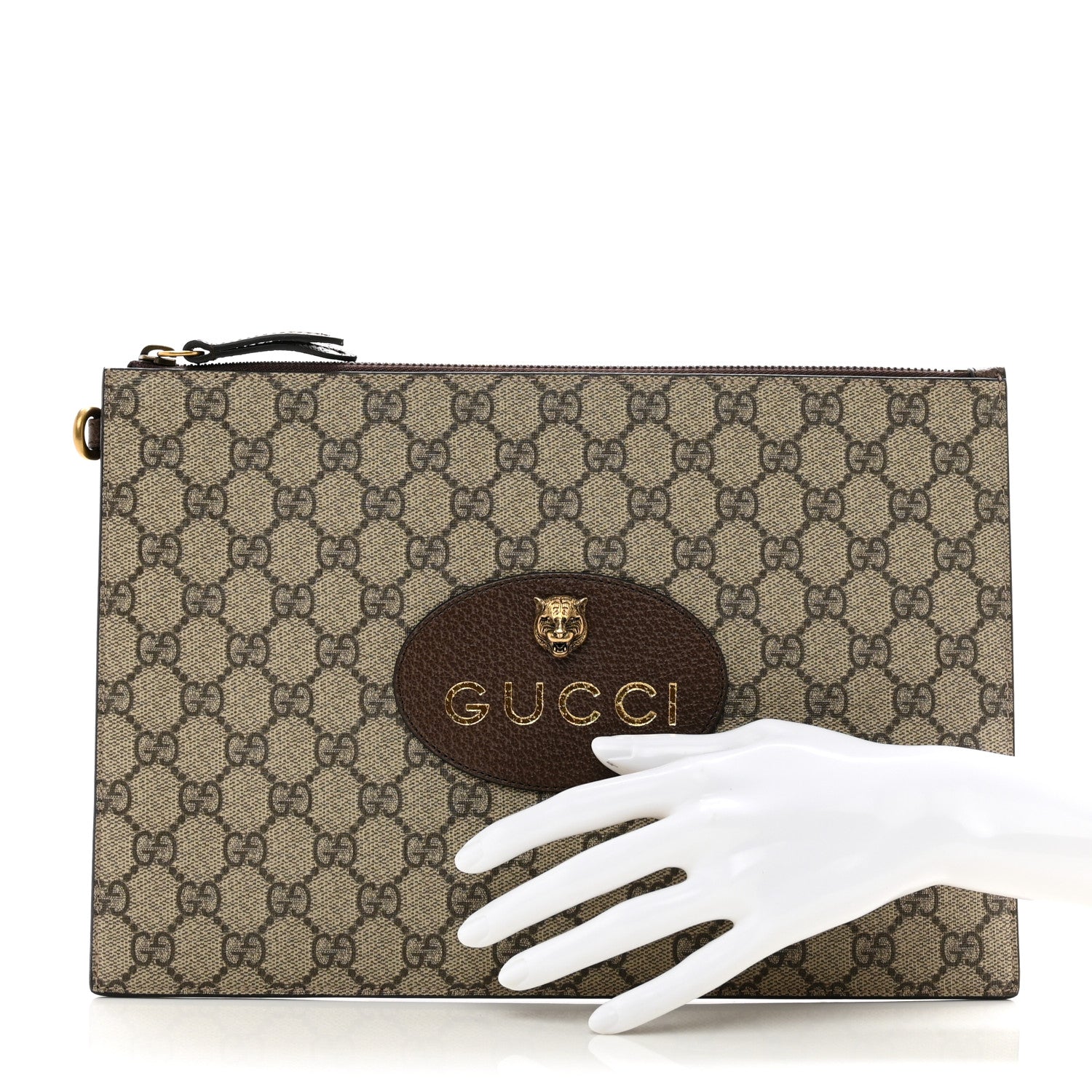 Gucci GG Supreme Monogram Neo Vintage Zip Wristlet Pouch Beige New Acero Crop 2 of 6