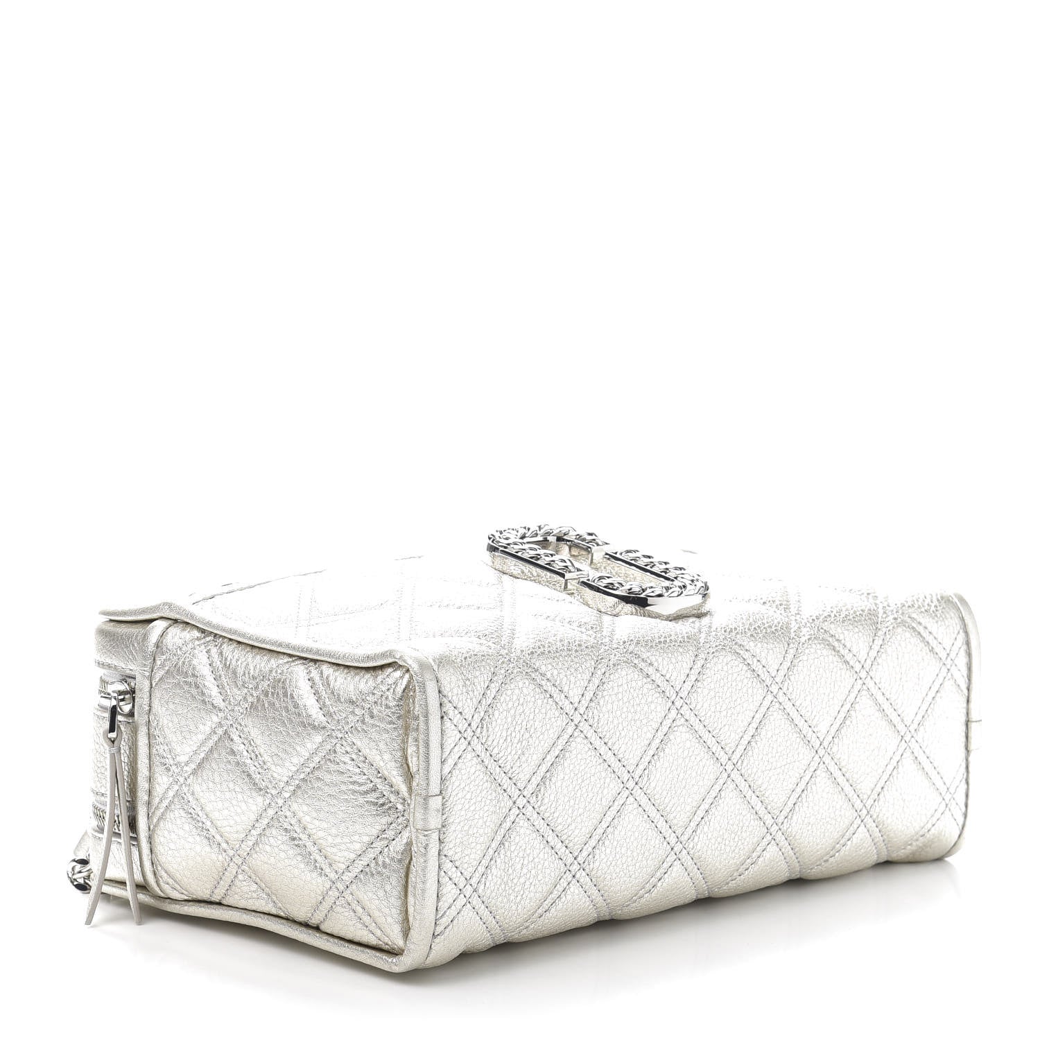Marc Jacobs Metallic Grained Calfskin Quilted Double Stitched The Status Shoulder Bag Silver 4 of 15