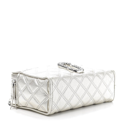 Marc Jacobs Metallic Grained Calfskin Quilted Double Stitched The Status Shoulder Bag Silver 4 of 15