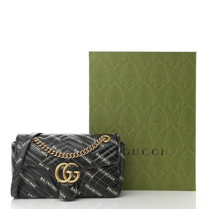 Gucci X BALENCIAGA Calfskin Matelasse Logo Print Small GG Marmont Shoulder Bag Black 13 of 13