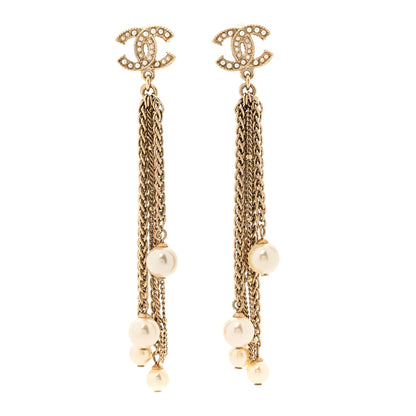 Chanel Pearl CC Multi Chain Drop Earrings Gold 1 of 5