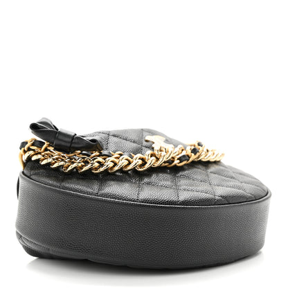 Chanel Shiny Caviar Quilted Bow Pouch Hobo Black 4 of 11