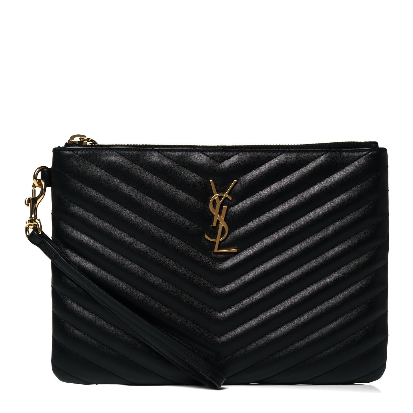 Calfskin Matelasse Chevron Monogram A5 Wristlet Black