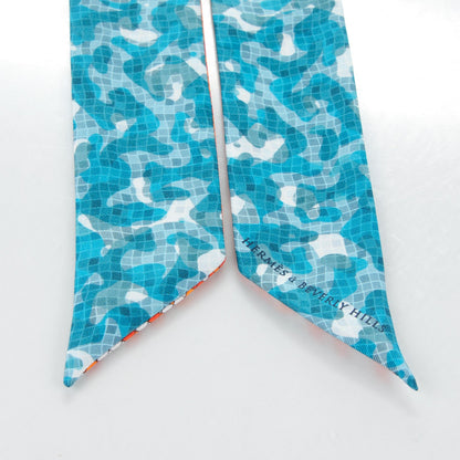 Hermes Silk A Beverly Hills Twilly Orange Bleu Blanc 5 of 6