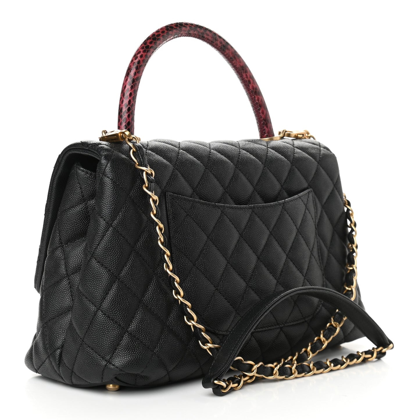 Caviar Elaphe Quilted Small Coco Handle Flap Black