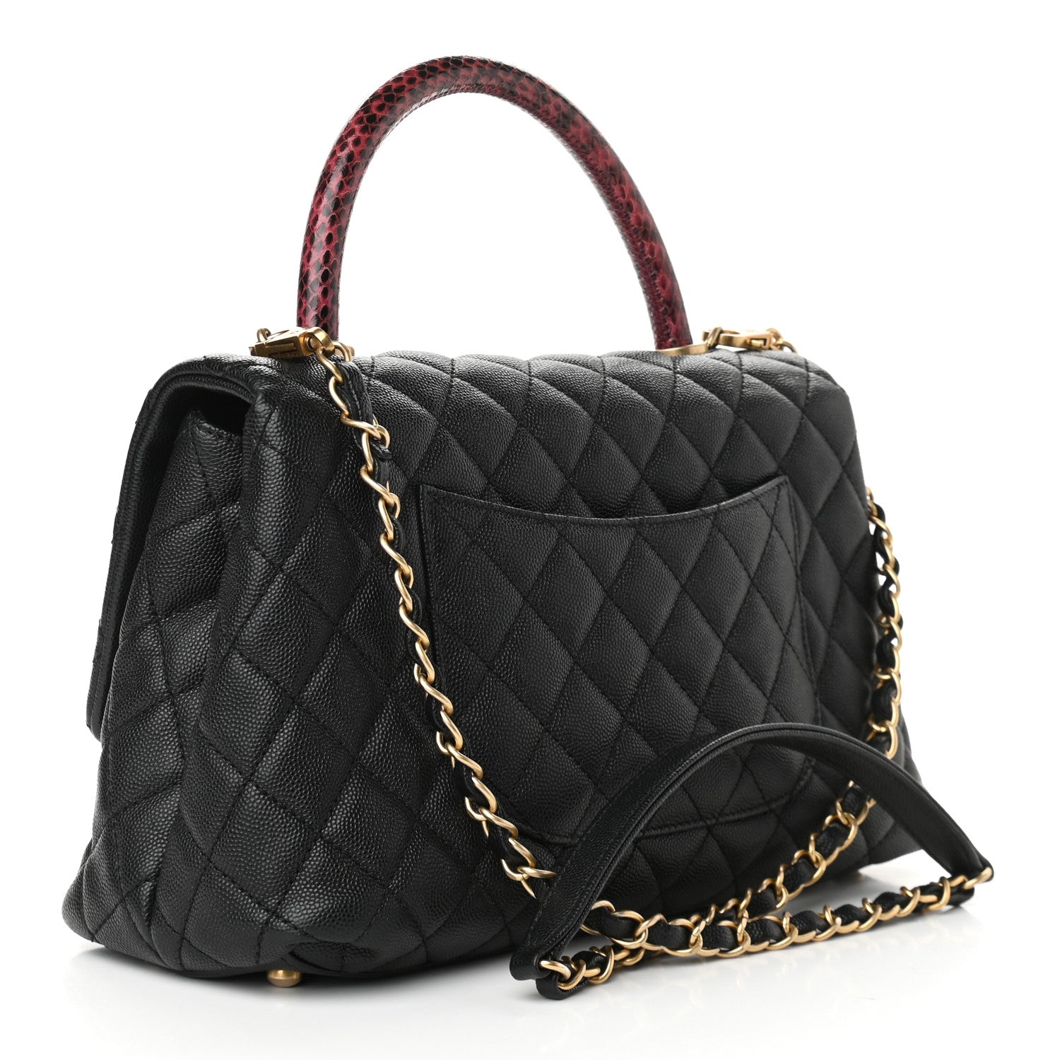 Chanel Caviar Elaphe Quilted Small Coco Handle Flap Black 3 of 9