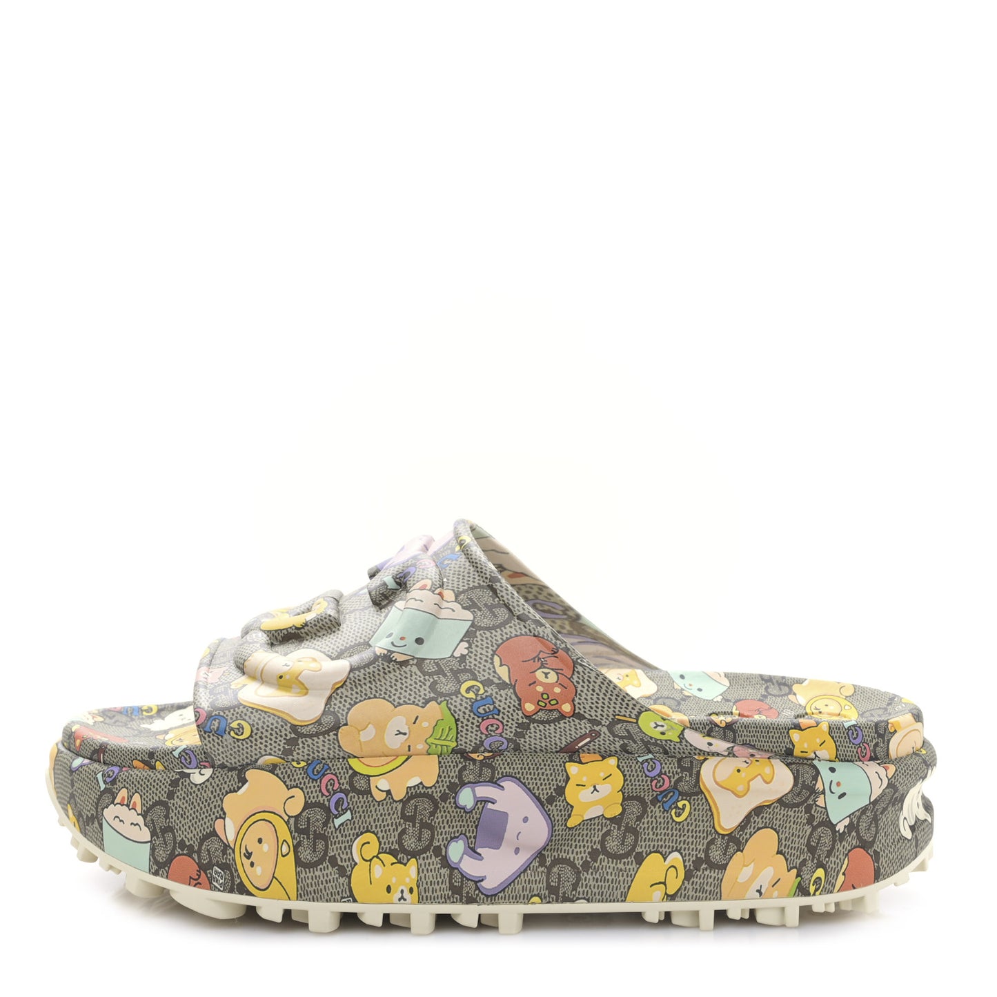 X PIKARAR Cubic Rubber Monogram Animal Print Womens Interlocking G Platform 42mm Slide Sandals 37 Beige Ebony Multicolor