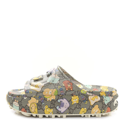 Gucci X PIKARAR Cubic Rubber Monogram Animal Print Womens Interlocking G Platform 42mm Slide Sandals 37 Beige Ebony Multicolor 1 of 8