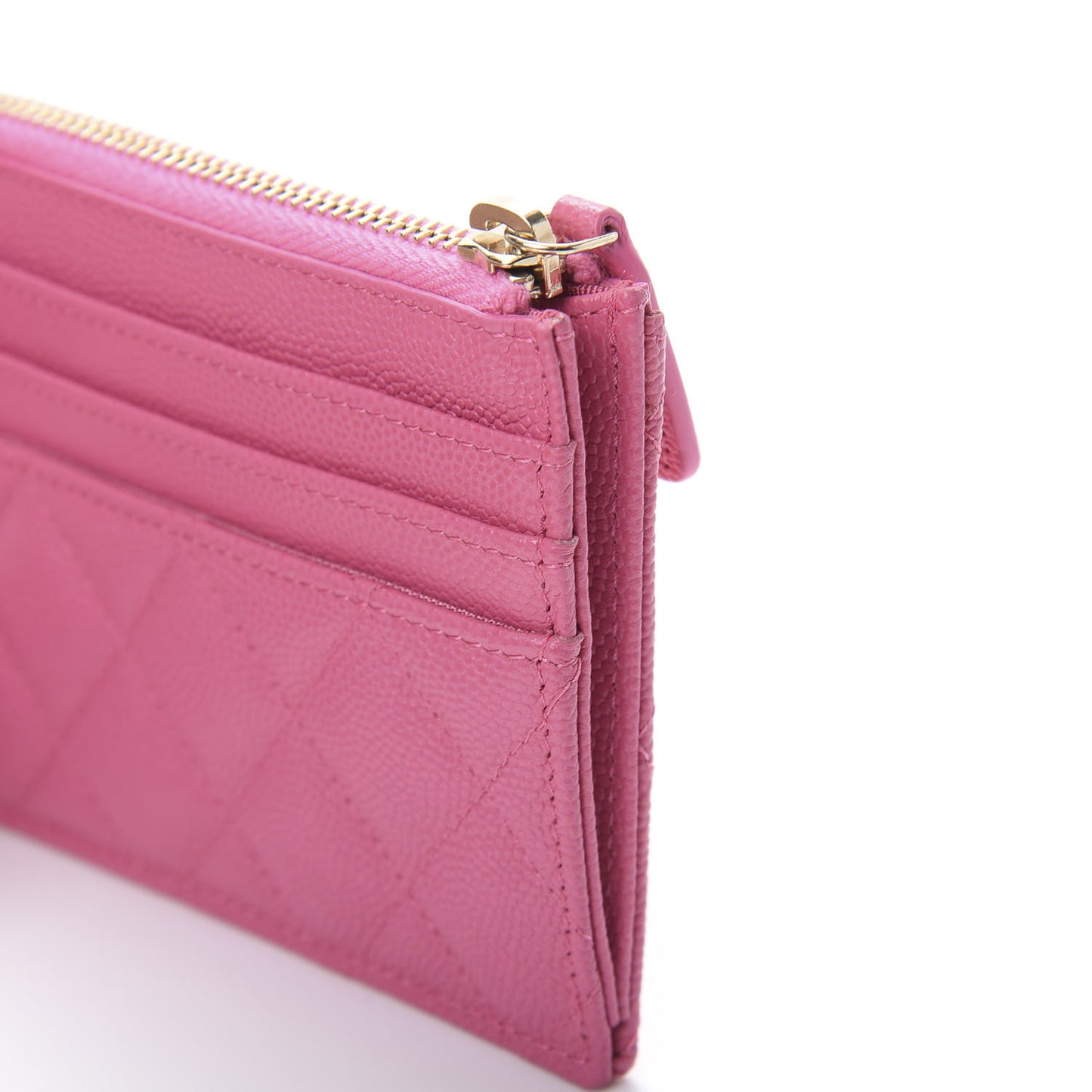 Caviar Quilted CC Zip Card Holder Pink